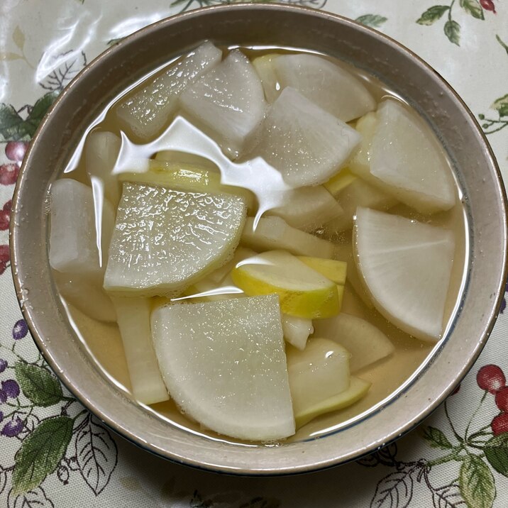 皮剥不要!無農薬無肥料大根のレンチンホタテだし煮物